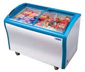 Curved-glass visi cooler with frozen products
