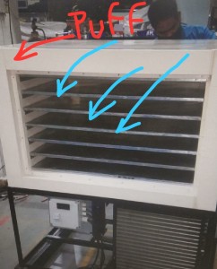 Defreezer cabinet showing PUF insulation layer behind the coil panel